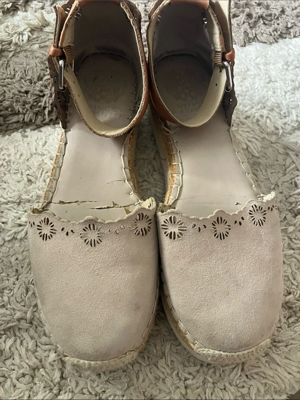 Women's Beige Espadrille Platform Sandals with Brown Ankle Strap